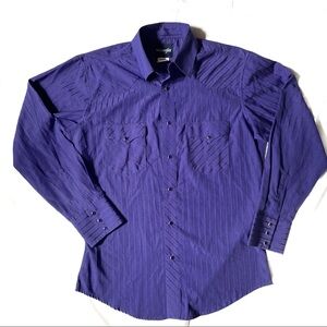 Vintage Wrangler Western Pearl Snap Button Long Sleeve Purple Stripe Medium